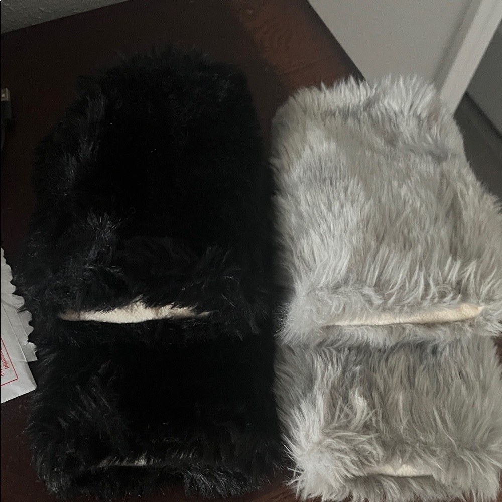 Black and Gray Furry Hand Warmers